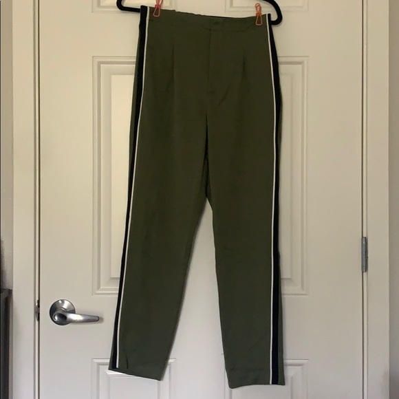 Zara High Waisted Green TRF Pants w Side Stripes S - Picture 4 of 7